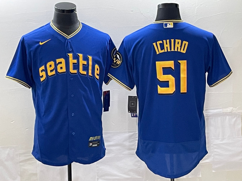 Men's Seattle Mariners #51 Ichiro Suzuki Royal 2023 City Connect Flex Base Stitched Jersey